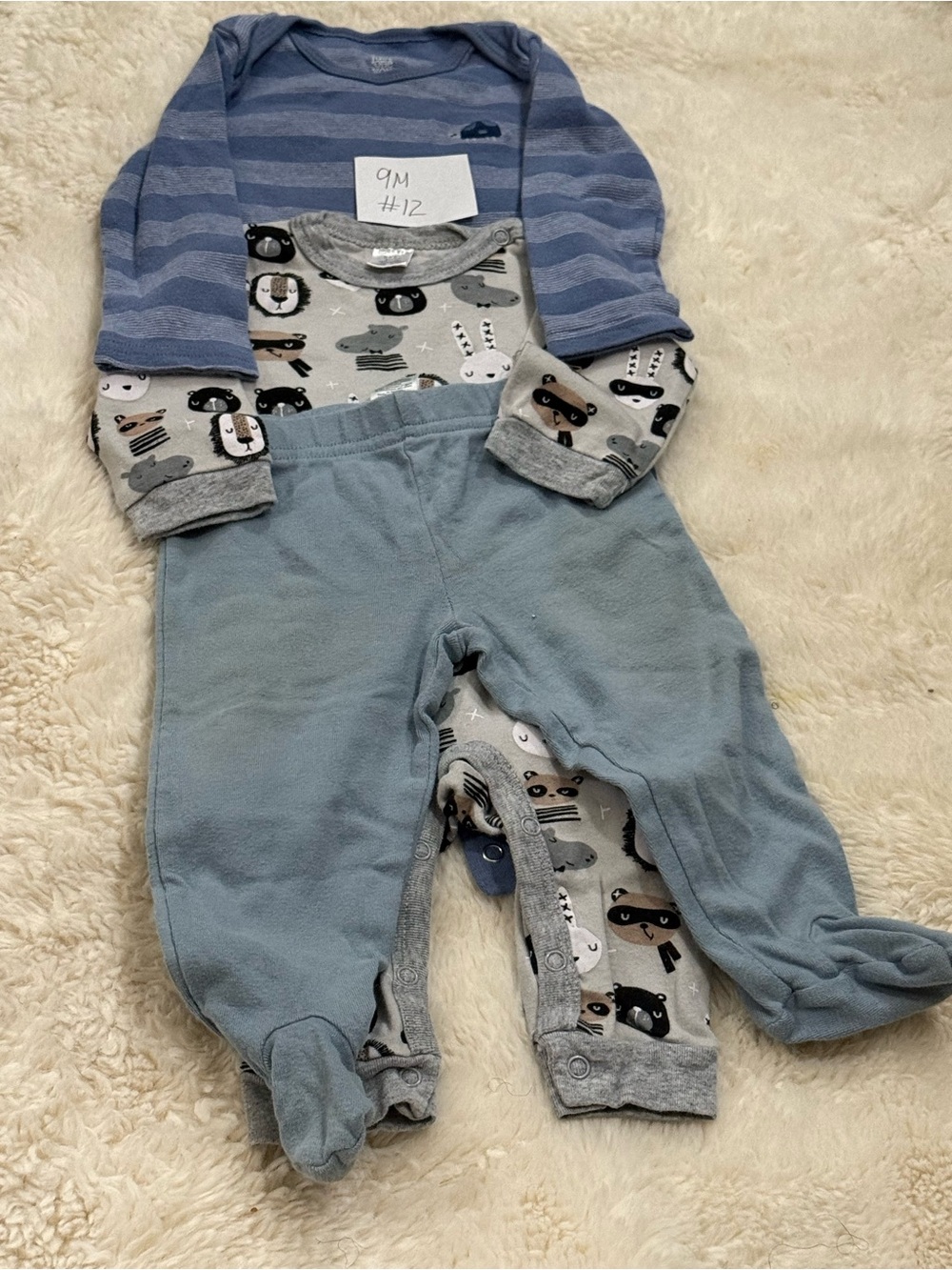 Carter's Blue & Gray Baby Footie Set with Animal Print